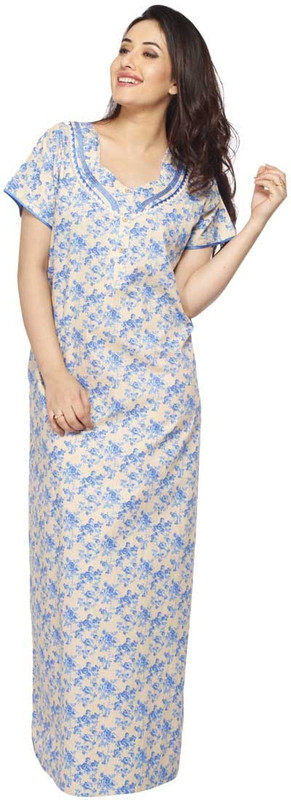 Vixenwrap Women Nighty(White, Blue)