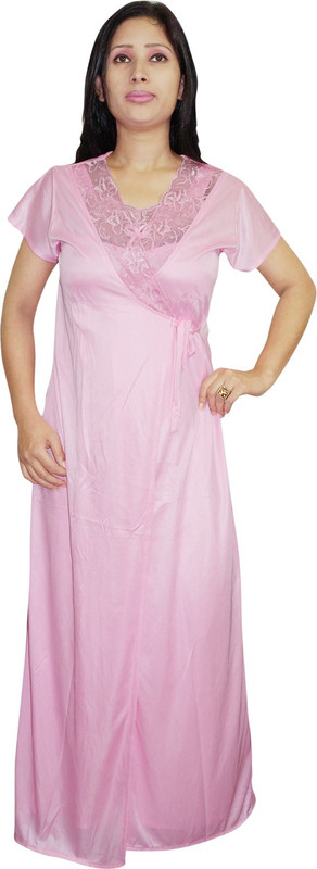 Indiatrendzs Women Nighty with Robe(Pink)