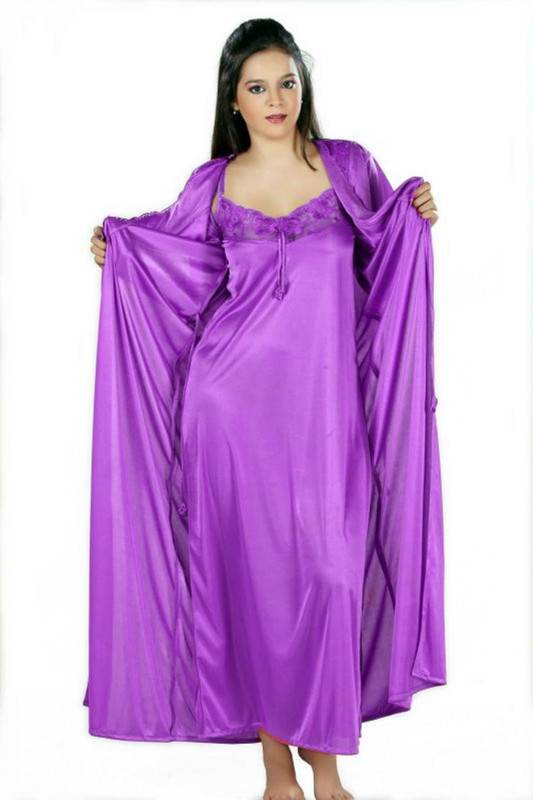 Ahaana Fashion Women Nighty with Robe(Purple)