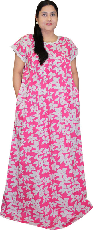 Elegancia Apparels Women Nighty(White, Pink)