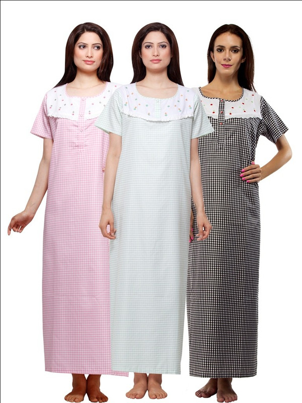 VedVid Women Nighty(White, Black, Pink)
