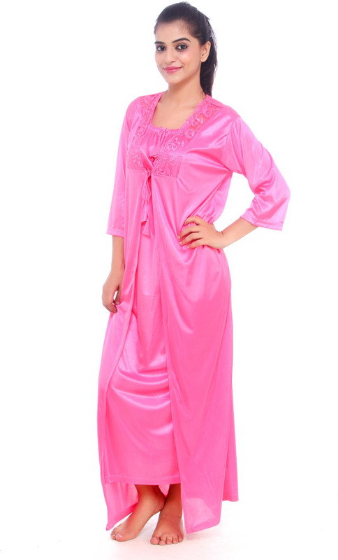 Ahaana Fashion Women Nighty with Robe(Pink)