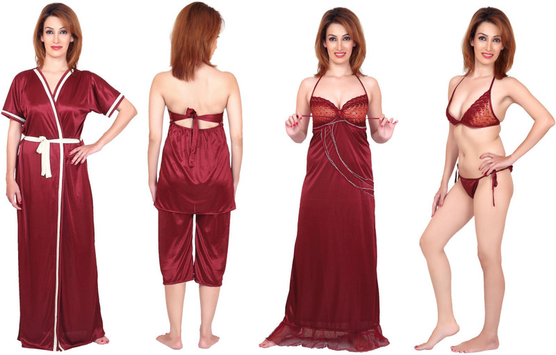 Fabme Women Nighty Set(Maroon)