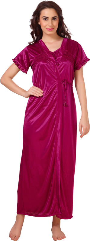 DE'MODA Women Nighty with Robe(Maroon)