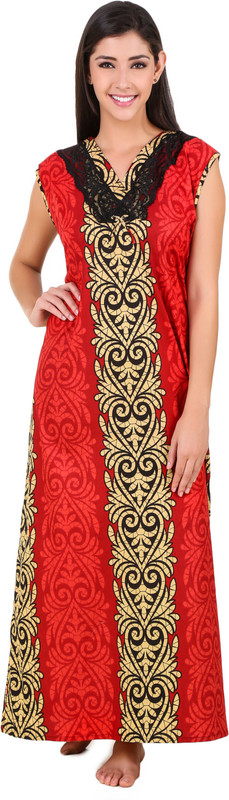 Masha Women Nighty(Maroon, Beige)
