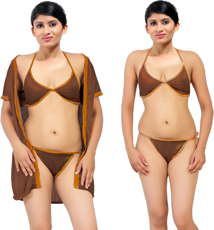 Fabme Women Nighty with Robe(Brown)