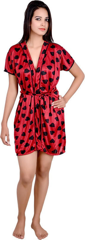 Kanika Women Nighty with Robe(Maroon)