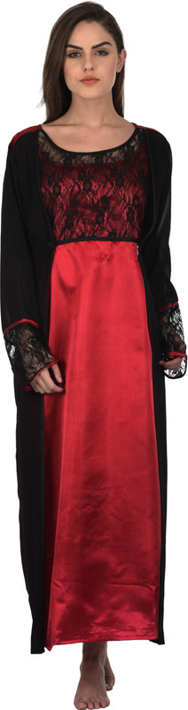 Cattywoo Women Nighty(Red, Black)