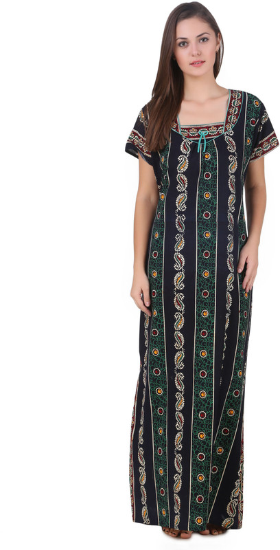 Masha Women Nighty(Green, Black)