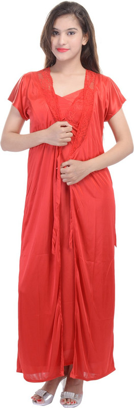 JABAMA Women Nighty with Robe(Red)