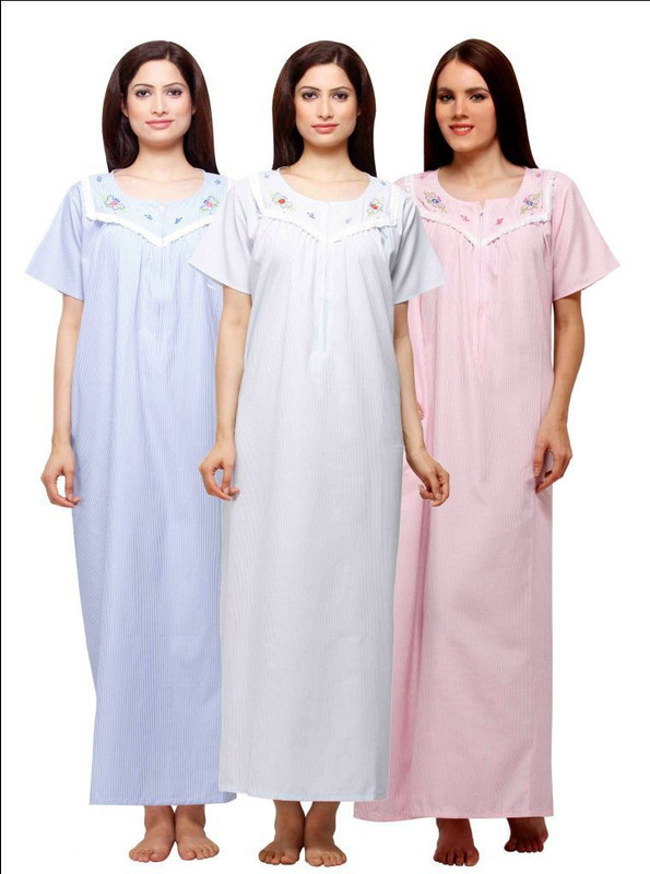 VedVid Women Nighty(Dark Blue, Light Blue, Pink)