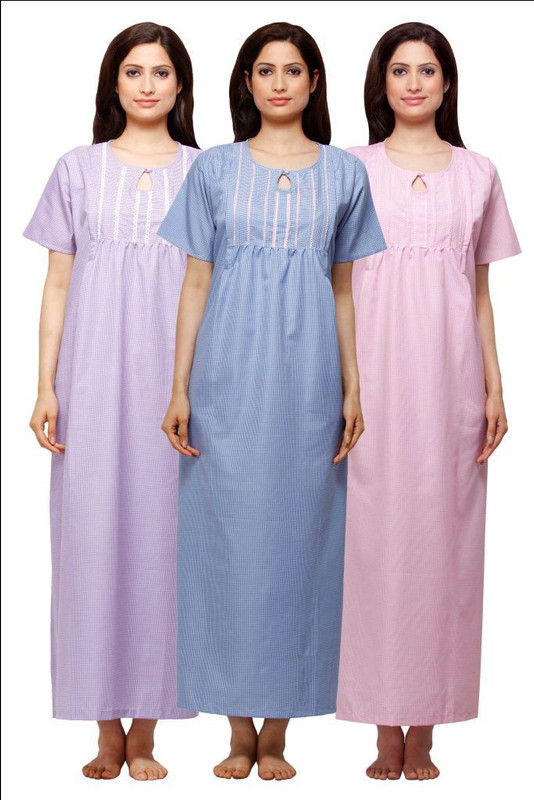 VedVid Women Nighty(Purple, Dark Blue, Pink)
