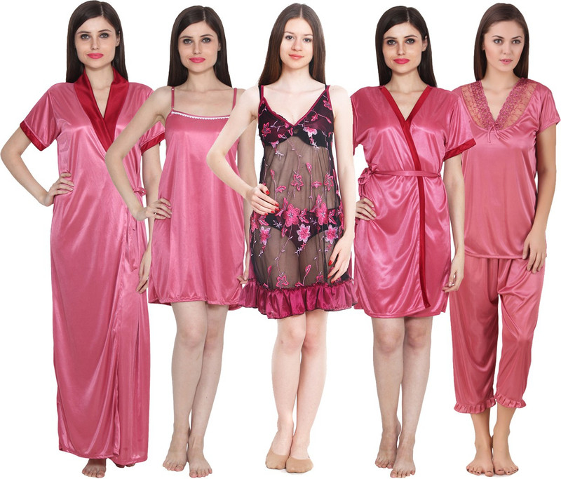 Ansh Fashion Wear Women Nighty with Robe(Pink)