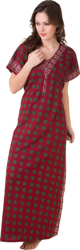 Masha Women Nighty(Maroon, Green)