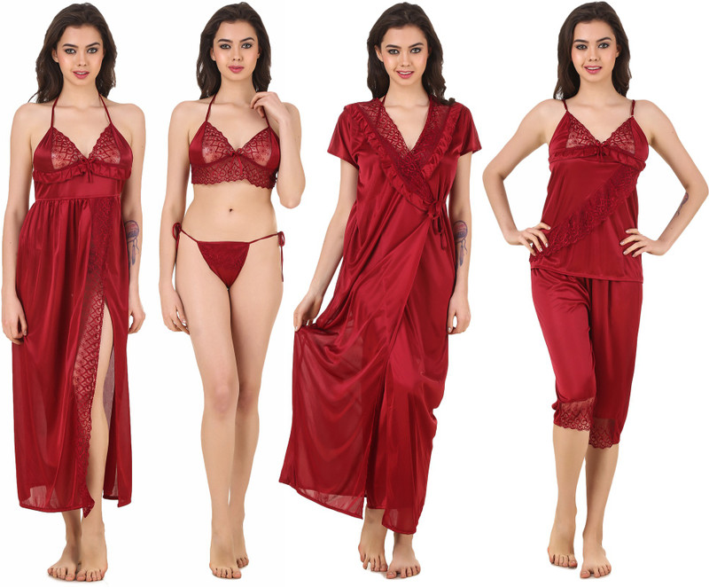 Masha Women Nighty Set(Maroon)