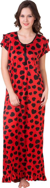 Masha Women Nighty(Red, Black)