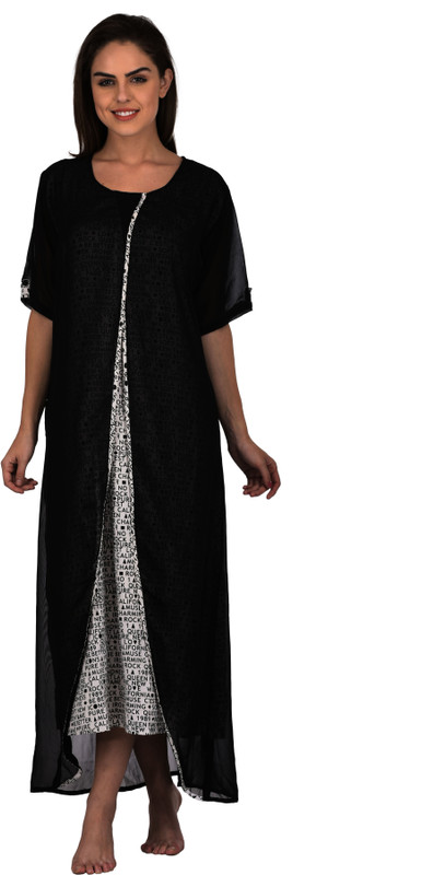 Cattywoo Women Nighty(Black)