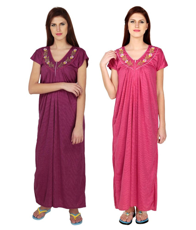Kem Flow Gold Women Nighty(Purple, Pink)