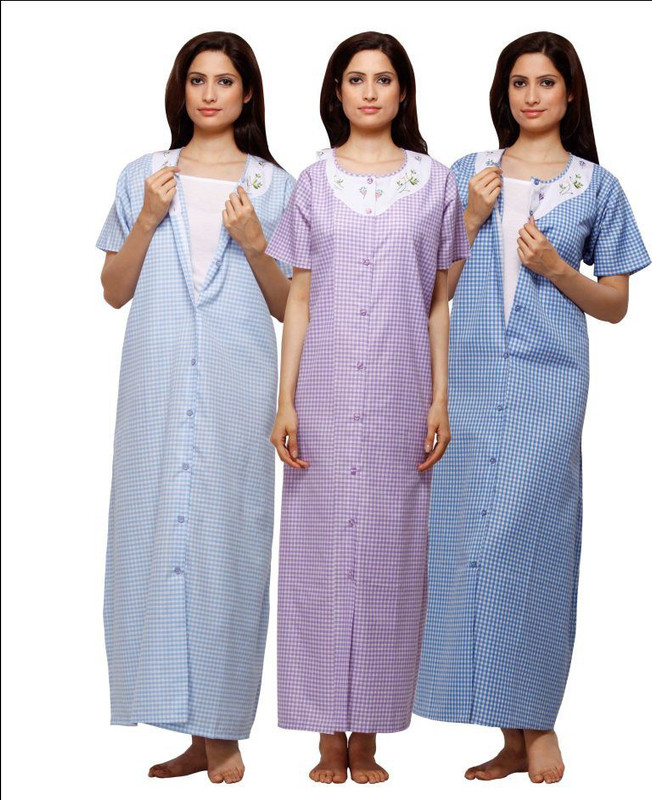 VedVid Women Nighty(Purple, Dark Blue, Light Blue)