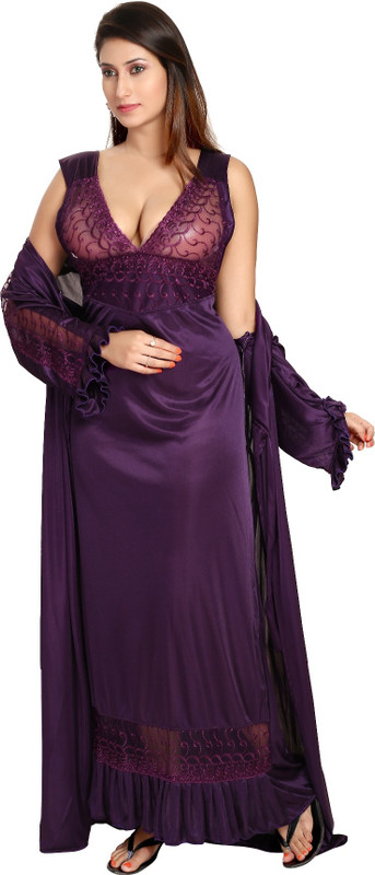 Fashigo Women Nighty with Robe(Purple)