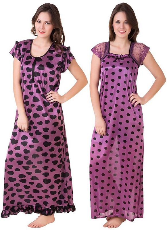 Masha Women Nighty(Purple, Black)