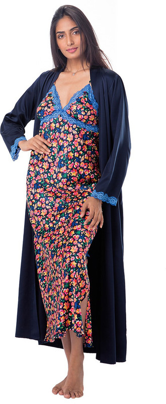 PrettySecrets Women Nighty with Robe(Blue)