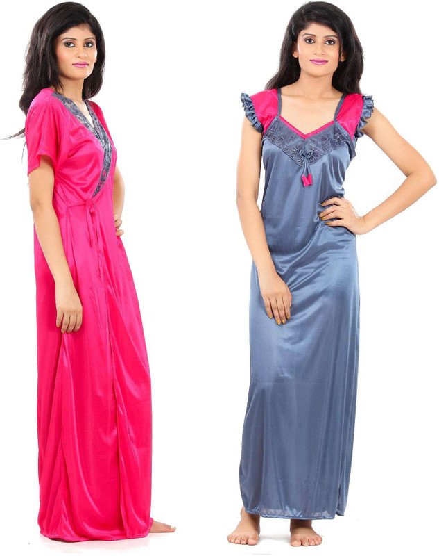 Fashigo Women Nighty with Robe(Multicolor)