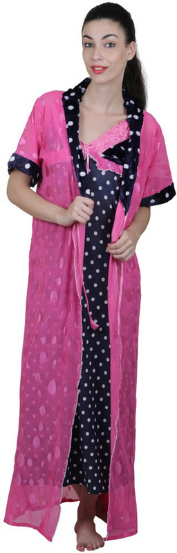 Vixenwrap Women Nighty with Robe(Blue, Pink)