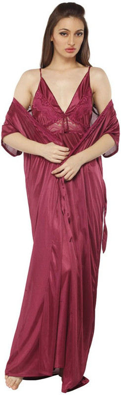 Vixenwrap Women Nighty with Robe(Maroon)