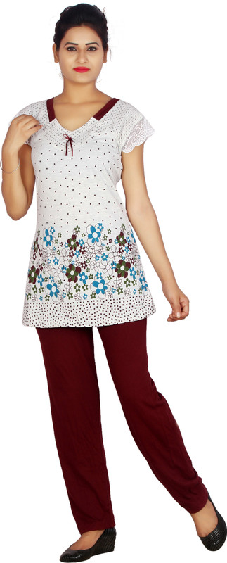 Fashion Stylus Women Printed Maroon Top & Pyjama Set