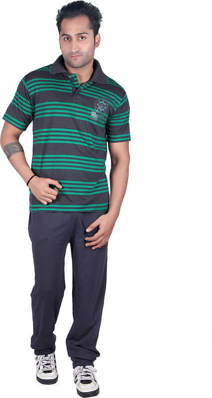 Colors & Blends Fashion Men Striped Grey Top & Pyjama Set Colors & Blends Fashion Men Striped Grey Top & Pyjama Set