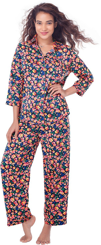 PrettySecrets Women Floral Print Blue Top & Pyjama Set