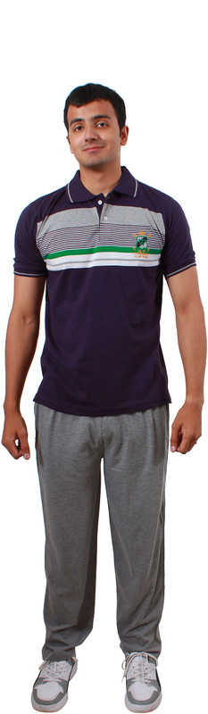 Colors & Blends Men Striped Purple, Grey Top & Pyjama Set Colors & Blends Men Striped Purple, Grey Top & Pyjama Set