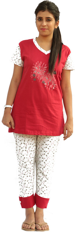 Vixenwrap Women Printed Red, White Top & Capri Set