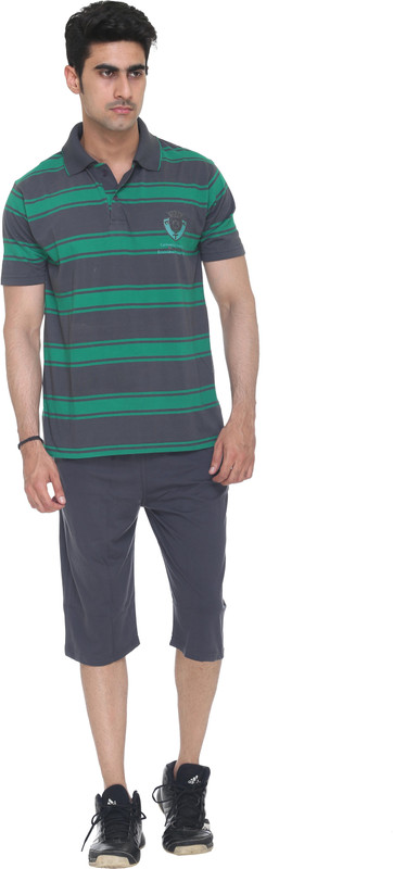 Colors & Blends Capri Suit Men Striped Grey Top & Capri Set Colors & Blends Capri Suit Men Striped Grey Top & Capri Set