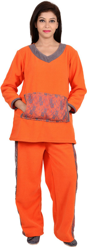 9teen Again Women Solid Orange Top & Pyjama Set