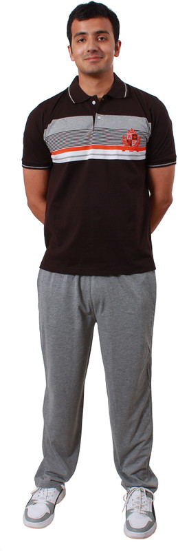 Colors & Blends Men Striped Brown, Grey Top & Pyjama Set Colors & Blends Men Striped Brown, Grey Top & Pyjama Set