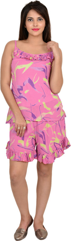 9teen Again Women Printed Pink Top & Shorts Set