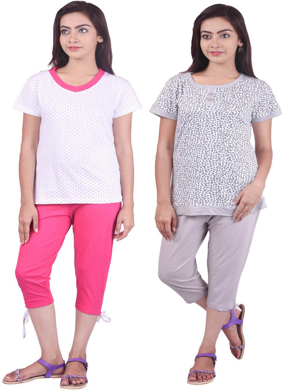 LimeBerry Night Suit Women Printed Multicolor Top & Capri Set