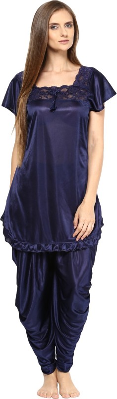 Fashigo Women's Solid Blue Top & Pyjama Set