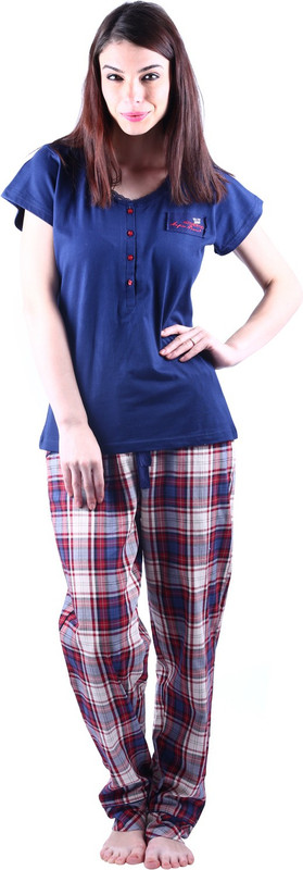 Vixenwrap Women Checkered Blue Top & Pyjama Set