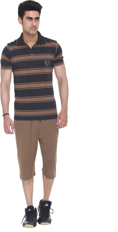 Colors & Blends Capri Suit Men Striped Brown Top & Capri Set Colors & Blends Capri Suit Men Striped Brown Top & Capri Set