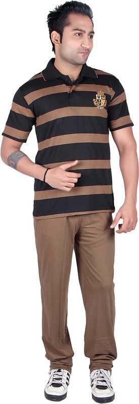 Colors & Blends Fashion Men Striped Brown Top & Pyjama Set Colors & Blends Fashion Men Striped Brown Top & Pyjama Set