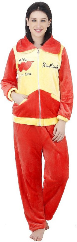 Camey Women Solid Red Top & Pyjama Set