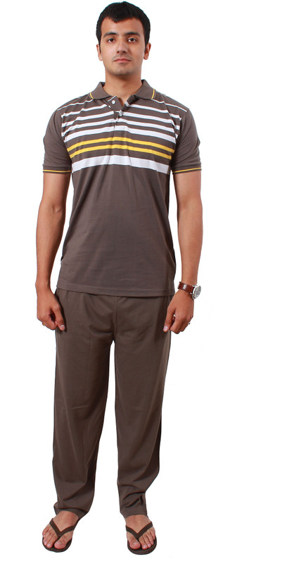 Colors & Blends Men Striped Multicolor Top & Pyjama Set Colors & Blends Men Striped Multicolor Top & Pyjama Set