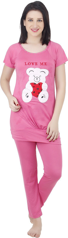 Camey Women Printed Pink Top & Pyjama Set