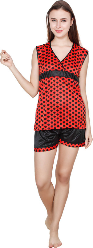 Kismat Fashion Women Printed Red Top & Shorts Set