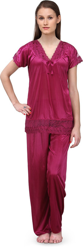 Fashigo Women Self Design Pink Top & Pyjama Set