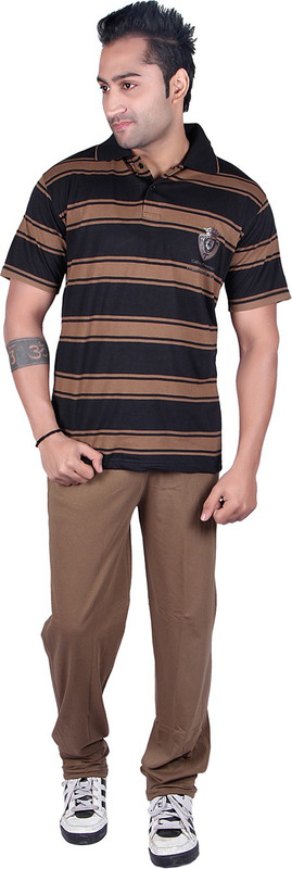 Colors & Blends Bermuda Suit Men Striped Brown Top & Shorts Set Colors & Blends Bermuda Suit Men Striped Brown Top & Shorts Set
