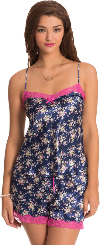 PrettySecrets Women Floral Print Dark Blue Top & Shorts Set